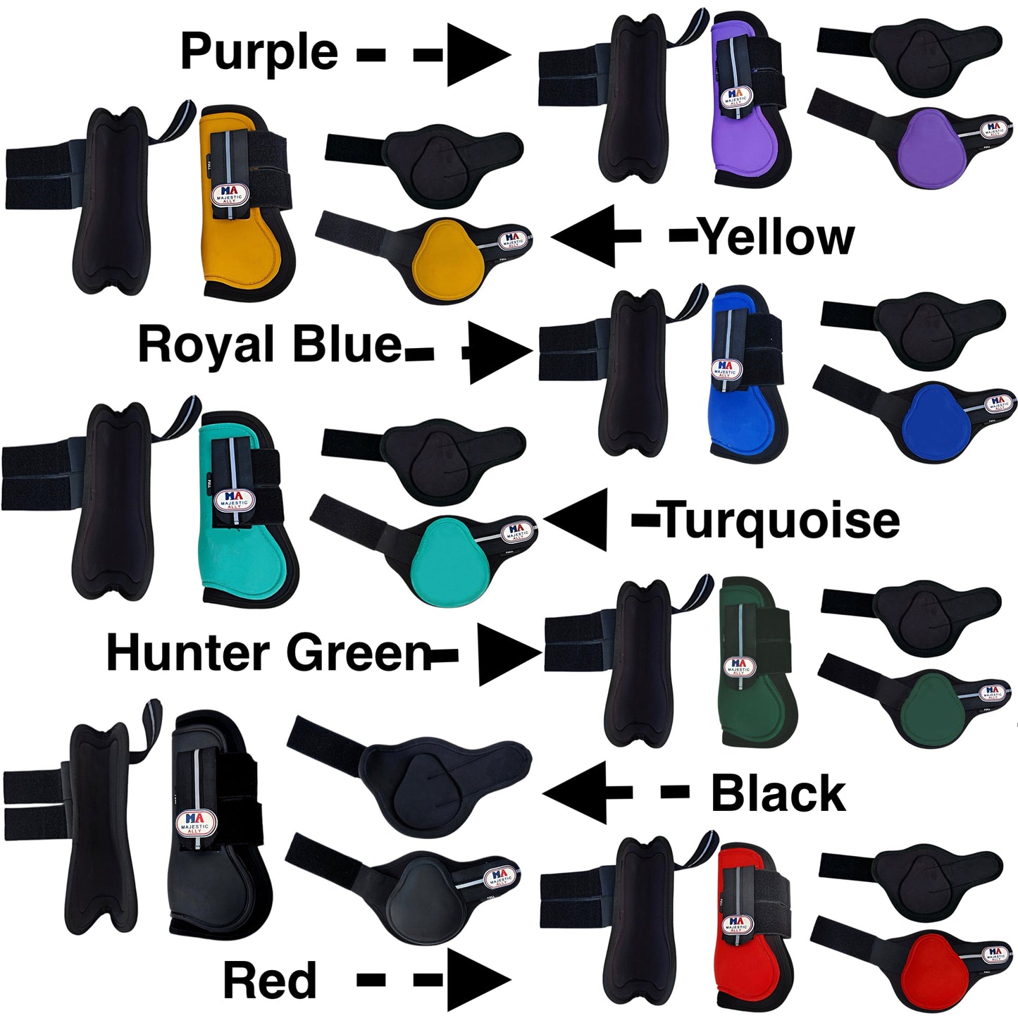 Majestic Ally Horse Leg Protection Fetlock and Tendon Boots Set, PU Shell, Neoprene Lining, Hook and Loop Closures, Multiple Colors and Sizes
