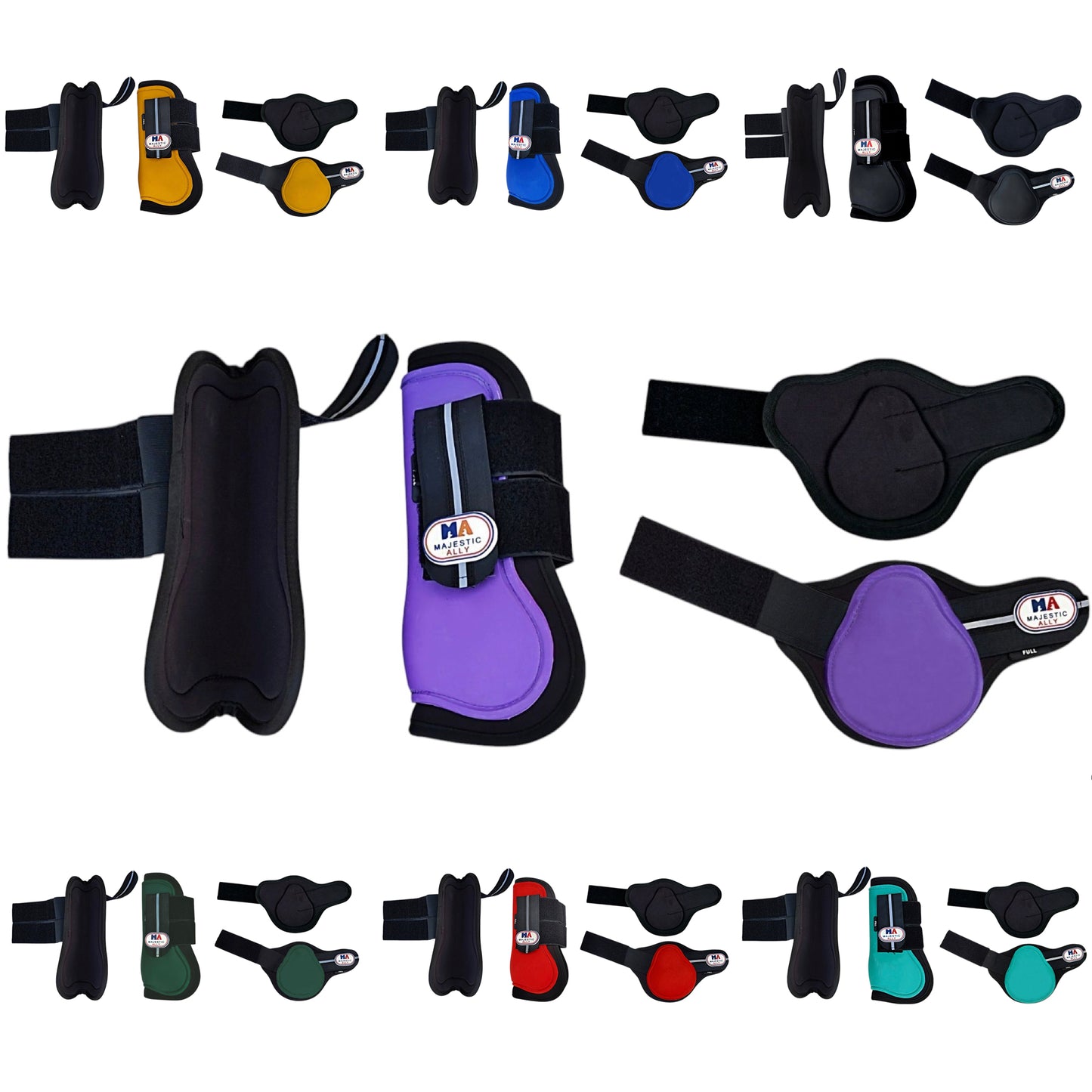 Majestic Ally Horse Leg Protection Fetlock and Tendon Boots Set, PU Shell, Neoprene Lining, Hook and Loop Closures, Multiple Colors and Sizes