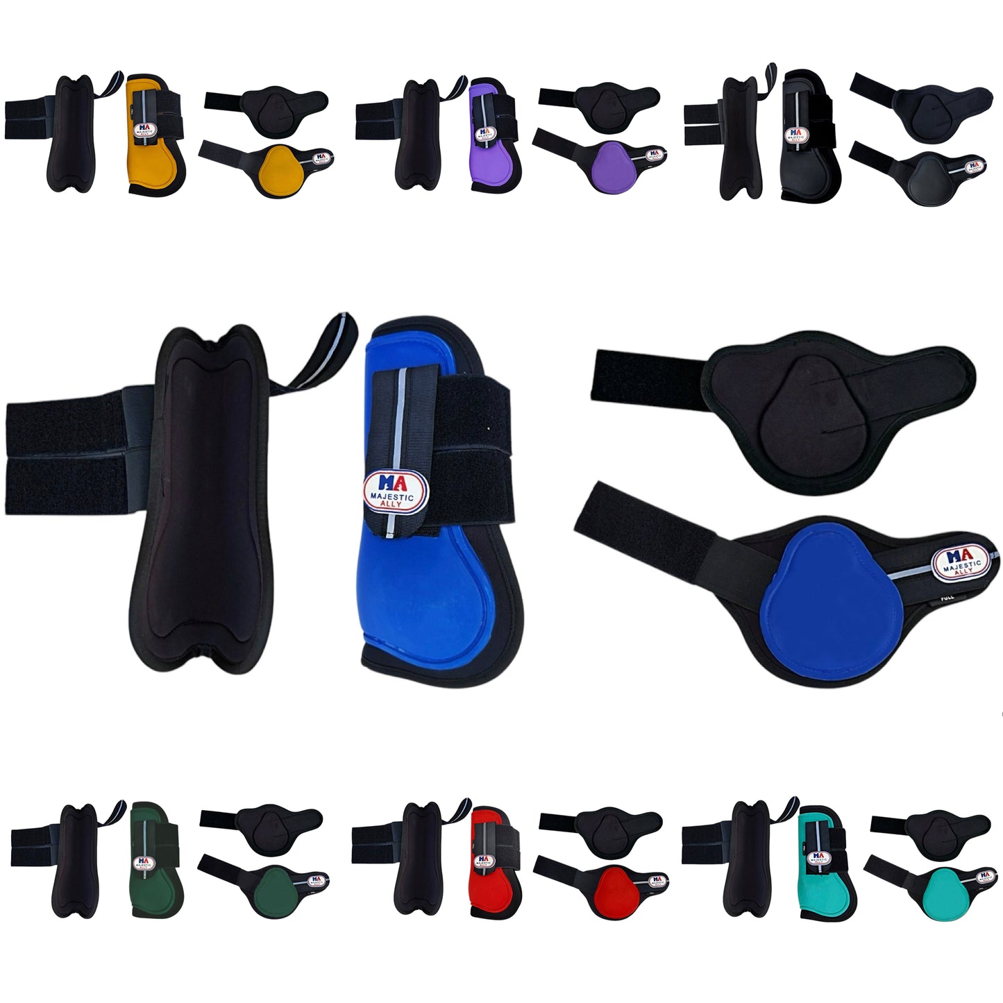 Majestic Ally Horse Leg Protection Fetlock and Tendon Boots Set, PU Shell, Neoprene Lining, Hook and Loop Closures, Multiple Colors and Sizes