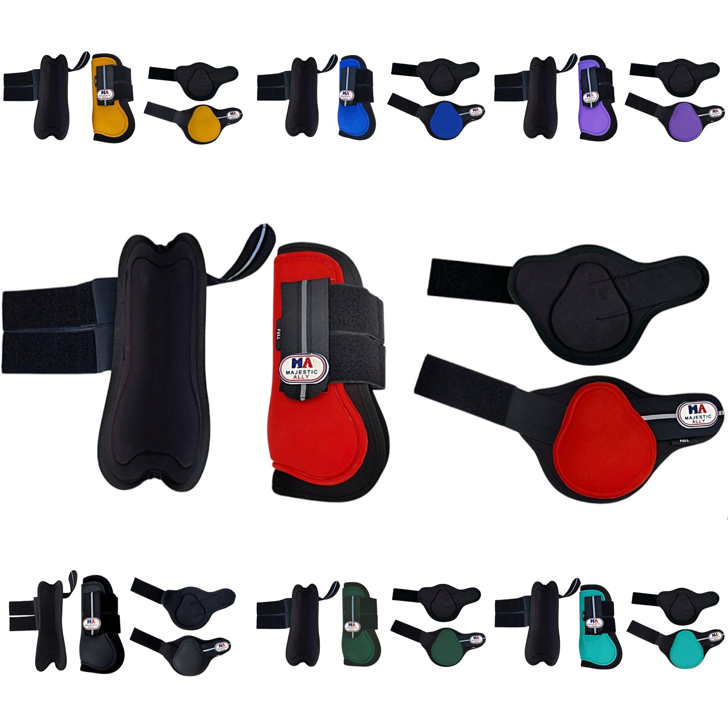 Majestic Ally Horse Leg Protection Fetlock and Tendon Boots Set, PU Shell, Neoprene Lining, Hook and Loop Closures, Multiple Colors and Sizes