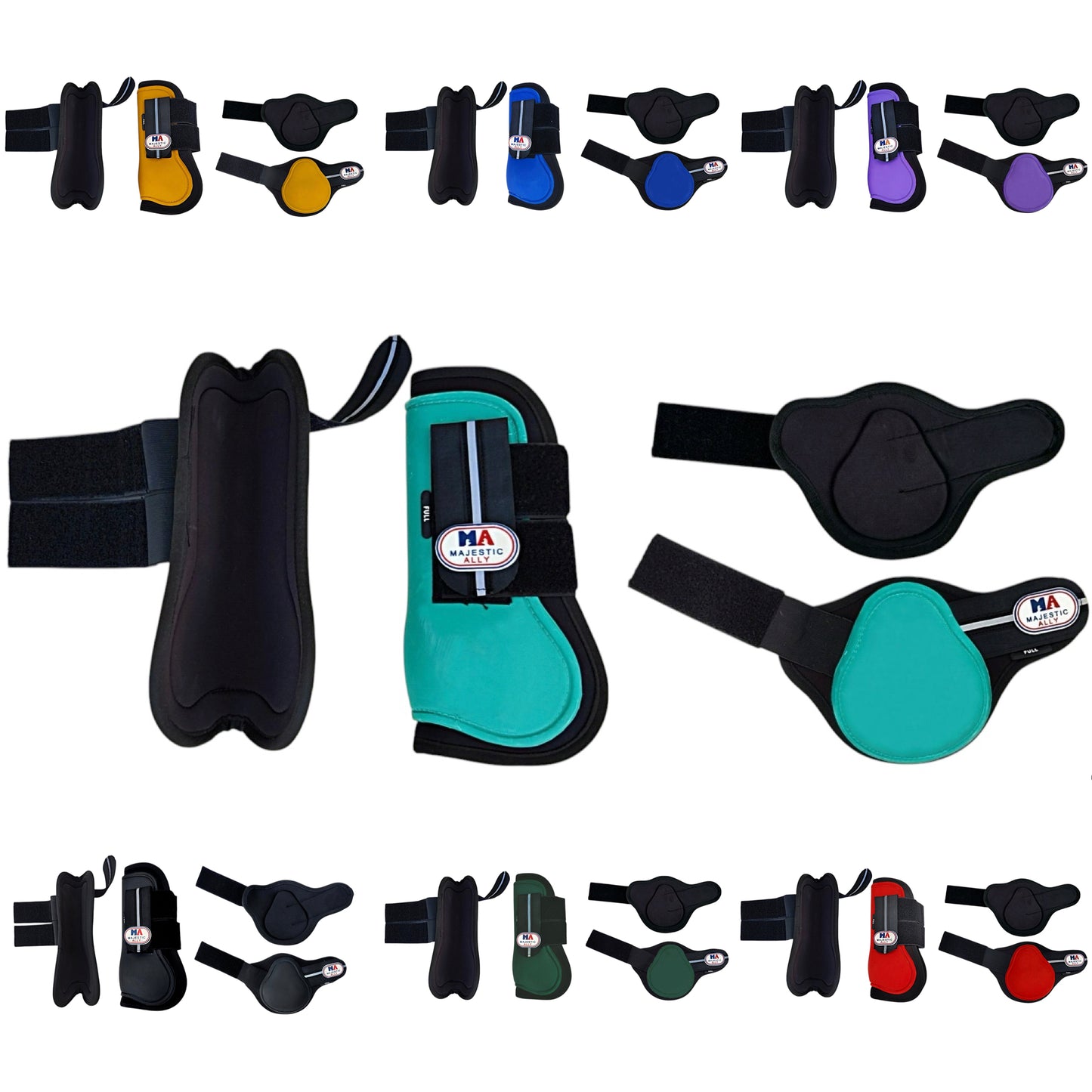 Majestic Ally Horse Leg Protection Fetlock and Tendon Boots Set, PU Shell, Neoprene Lining, Hook and Loop Closures, Multiple Colors and Sizes