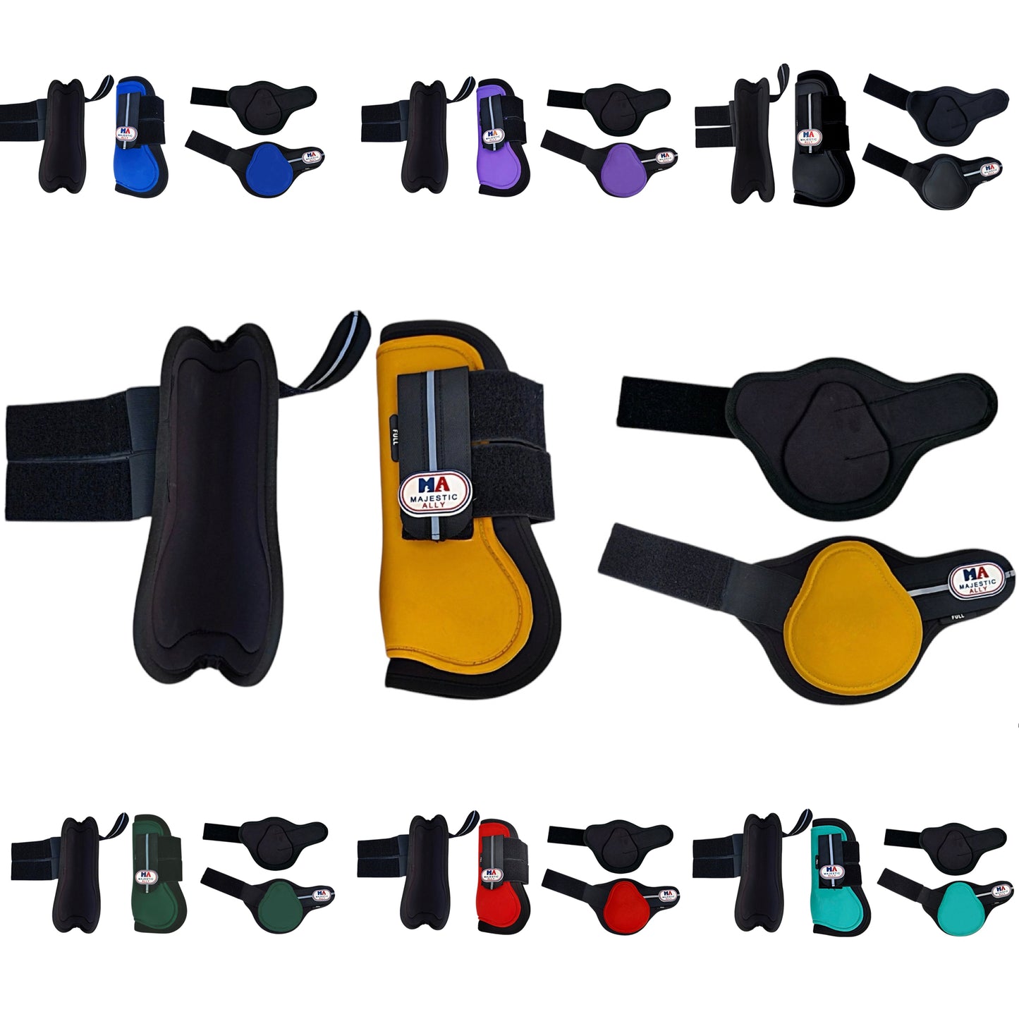 Majestic Ally Horse Leg Protection Fetlock and Tendon Boots Set, PU Shell, Neoprene Lining, Hook and Loop Closures, Multiple Colors and Sizes