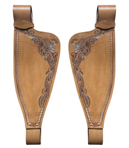 Majestic Ally Tooled Leather Western Saddle Fenders – Floral Carved Replacement Fenders for Western Saddles – Multiple Tooling Designs & Color Tones