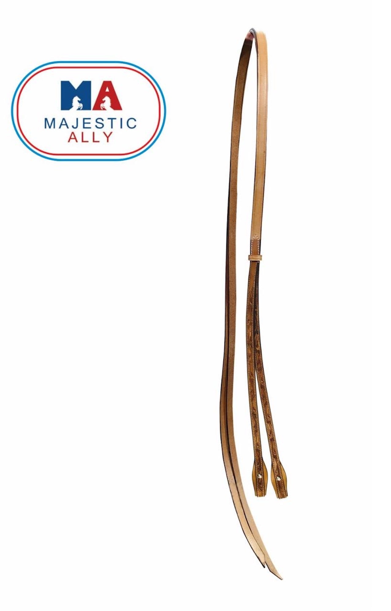 Majestic Ally Tooled Leather Reins – 8 ft Long, 5/8” Wide | Western Riding Split Reins for Horses