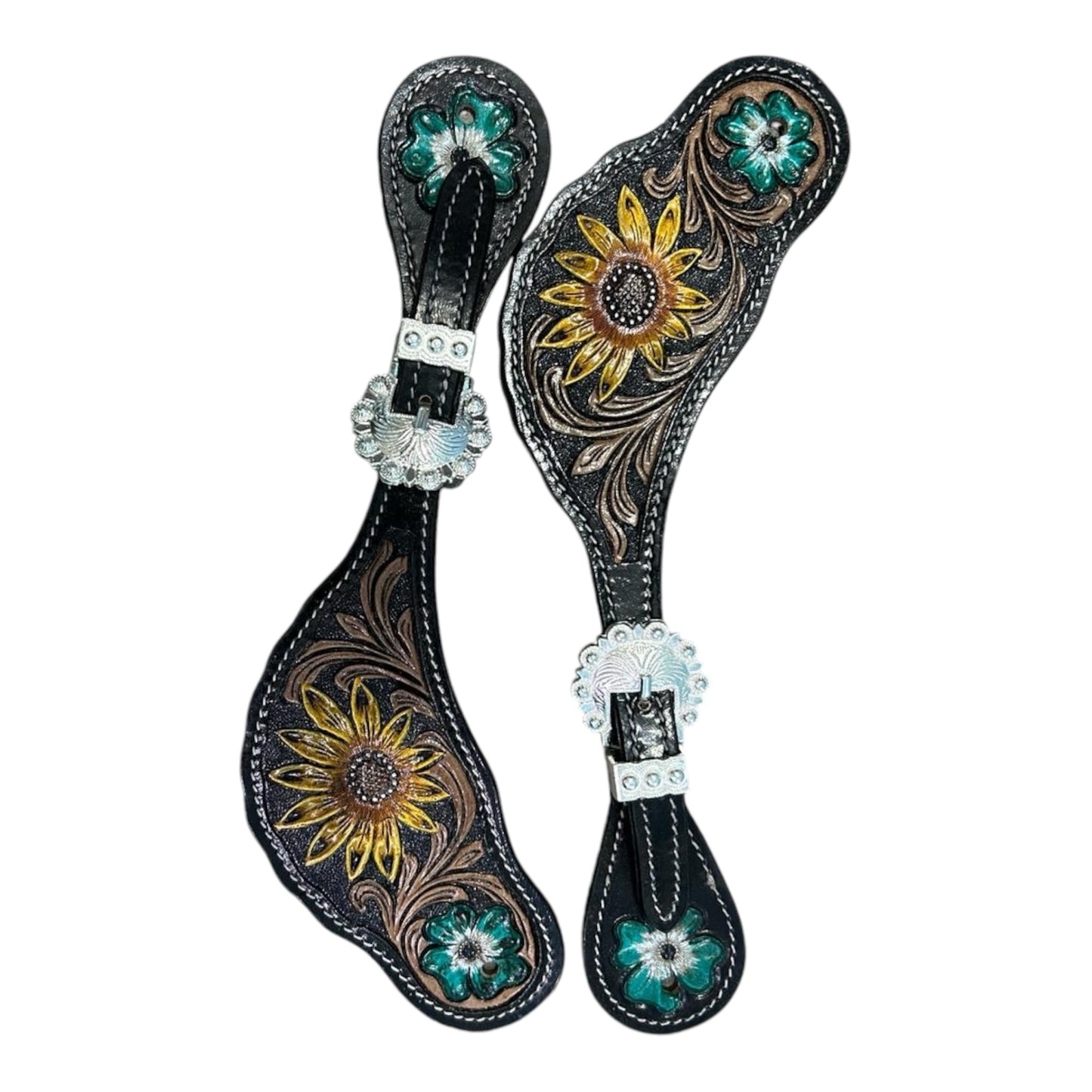 Majestic Ally Cowboy Boots Spur Straps, Pair of Natural Super Leather Antique Hand Tooling Western Spur Straps for Boots for Horse Riding