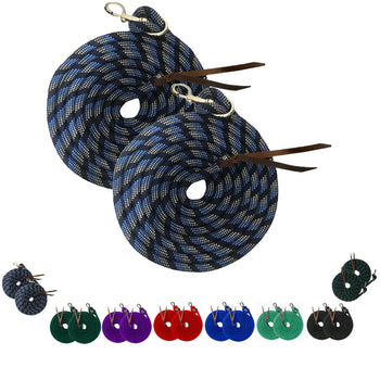 Majestic Ally 14' Pack of 2 Poly Training Lead Rope with Leather Popper for Horses & Livestock – 14 Foot Long and 5/8 inch Thick - Replaceable Heavy-Duty Bolt Snap