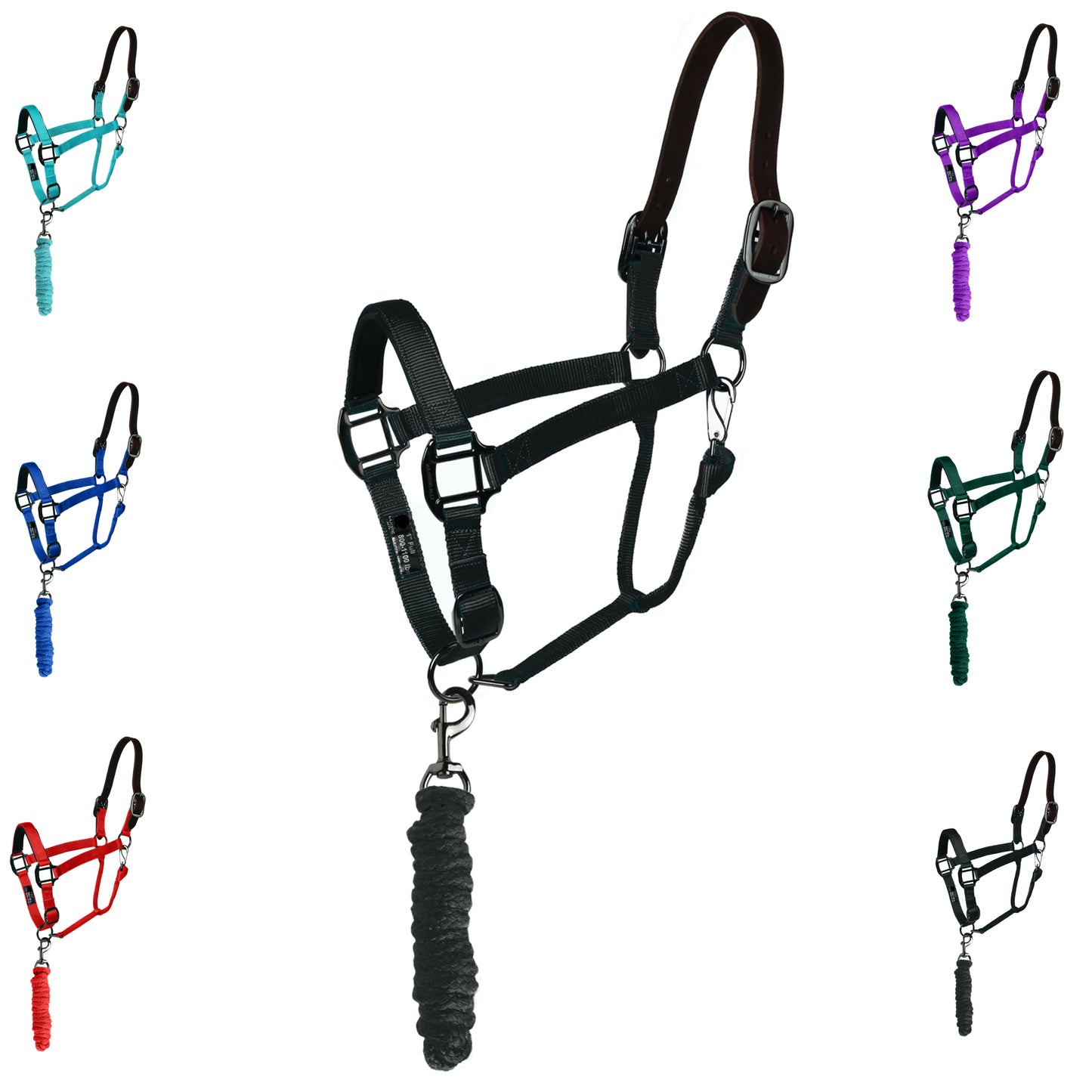 Majestic Ally Leather Halter with Matching Lead Rope for Horses – Leather Breakaway Crown - Adjustable Chin Strap – Rolled Throat Latch – Padded Noseband – Full