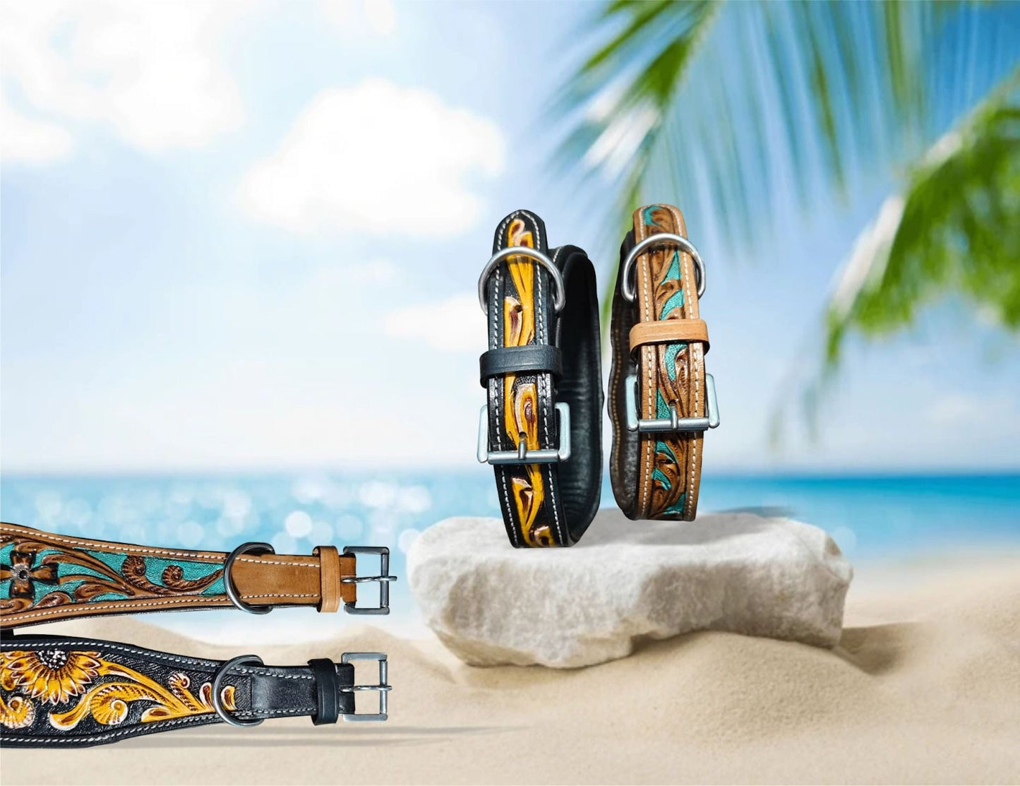 Majestic Ally Leather Dog Collar with Adjustable, Padded Fit for Walking, Hiking, and Running, Designer Western Wear for Puppies, Fancy Colors