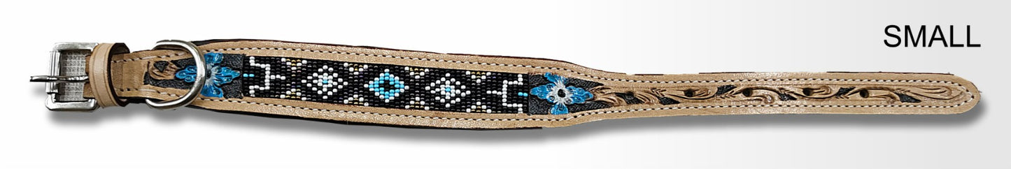 Majestic Ally Padded Leather Dog Collar, Multi-Color Beaded Diamond Design, Handcrafted