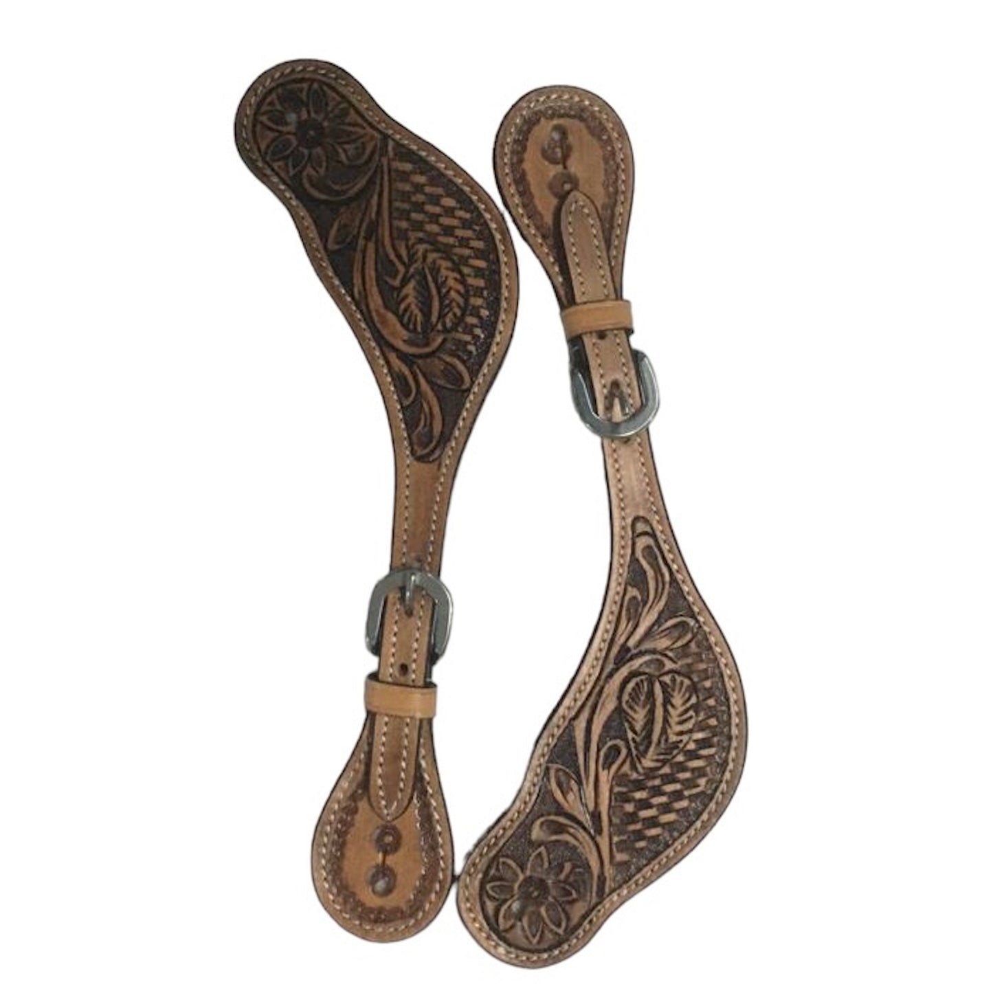 Majestic Ally Cowboy Boots Spur Straps, Pair of Natural Super Leather Antique Hand Tooling Western Spur Straps for Boots for Horse Riding