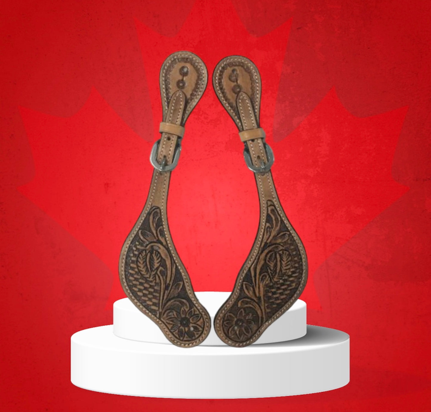 Majestic Ally Cowboy Boots Spur Straps, Pair of Natural Super Leather Antique Hand Tooling Western Spur Straps for Boots for Horse Riding