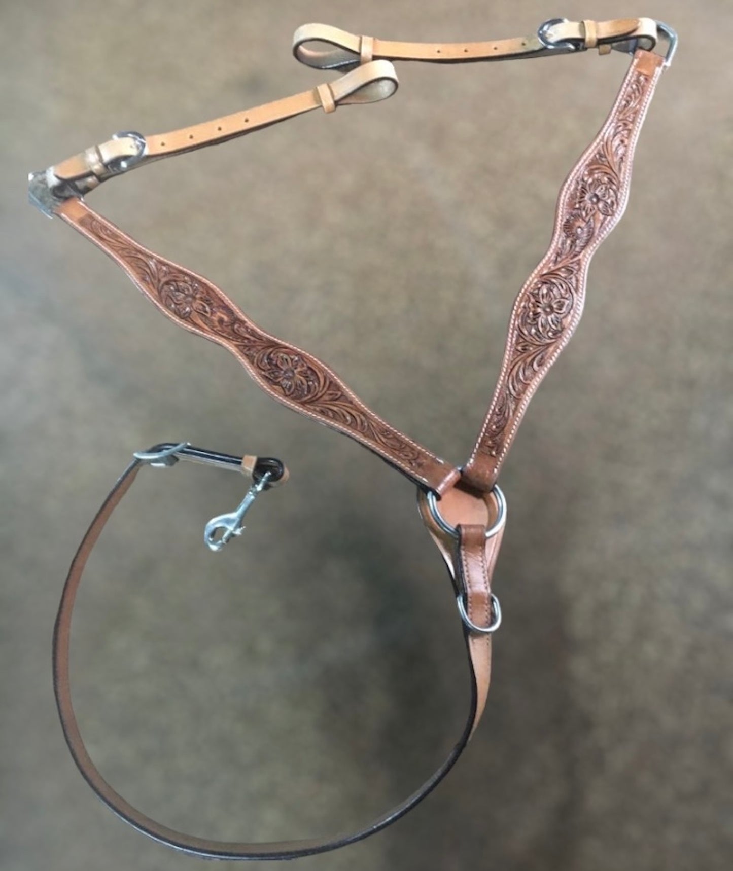 Majestic Ally Hand-Tooled Antique Finish Natural Leather Horse Breast Collar