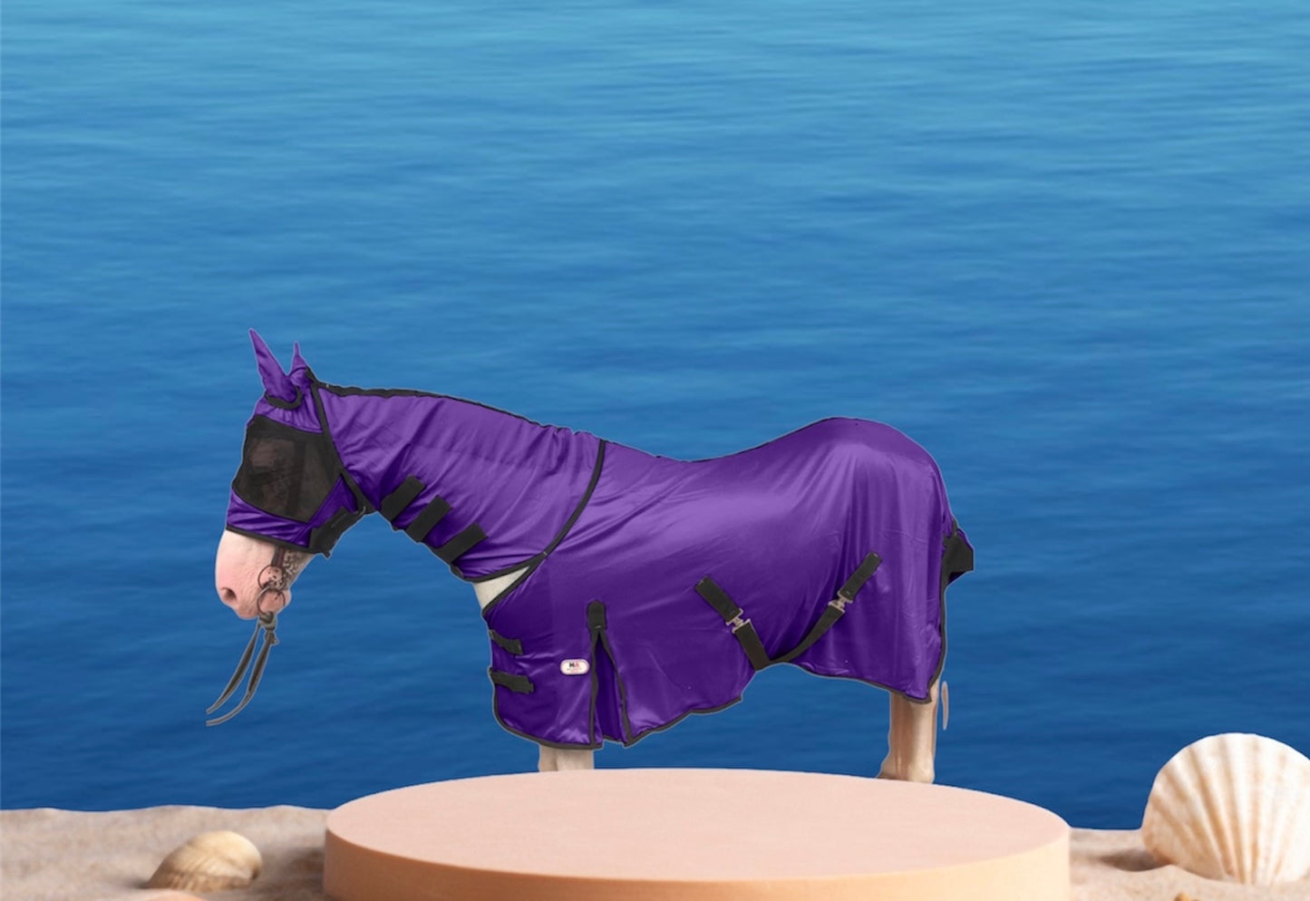 Majestic Ally Horse Fly Sheet with Neck Cover and Head Mask, Breathable UV and Bite Equine Protection, Adjustable Body Straps, Boarding or Turnout Accessory, Contoured Fit