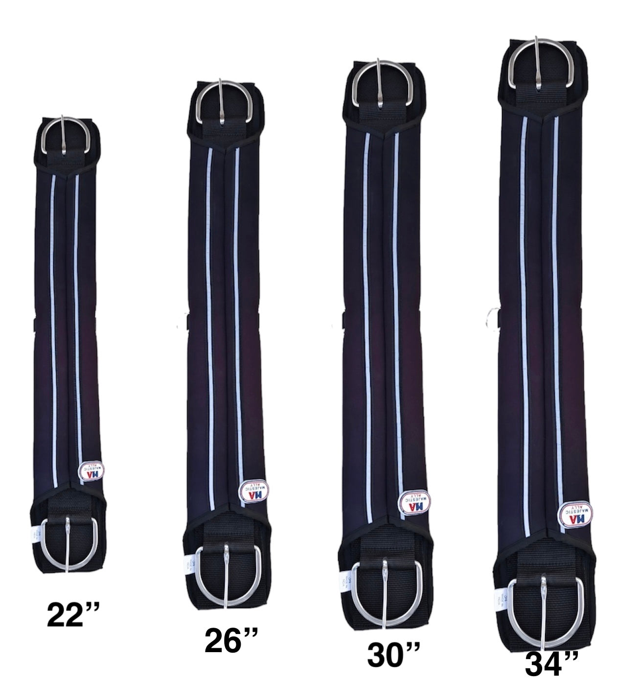 Majestic Ally Neoprene Straight Cinch Girth Stainless Steal Buckles Black -22'', 26",30" and 34"