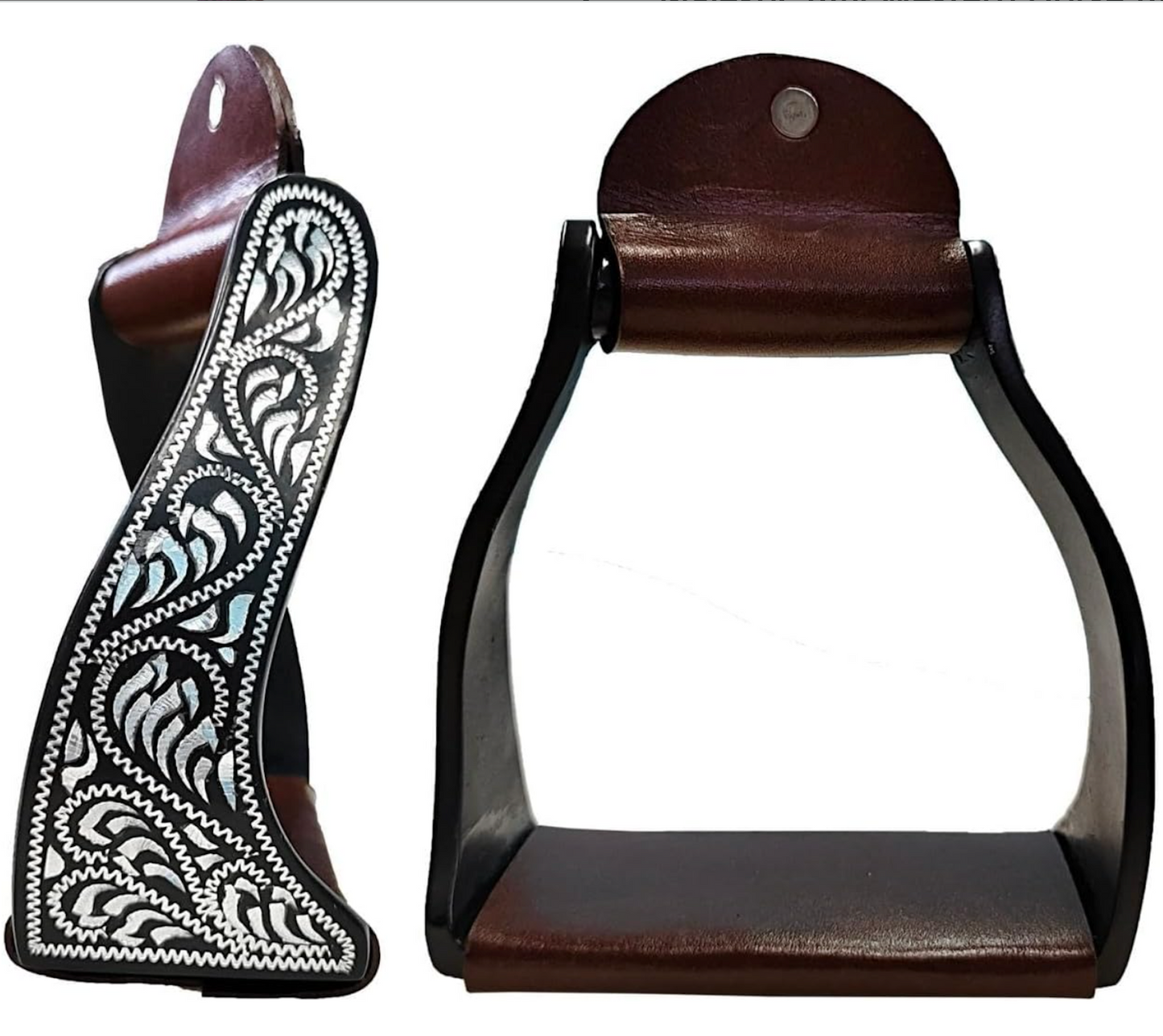 Majestic Ally Western Horse Aluminum Black Engraved Stirrups