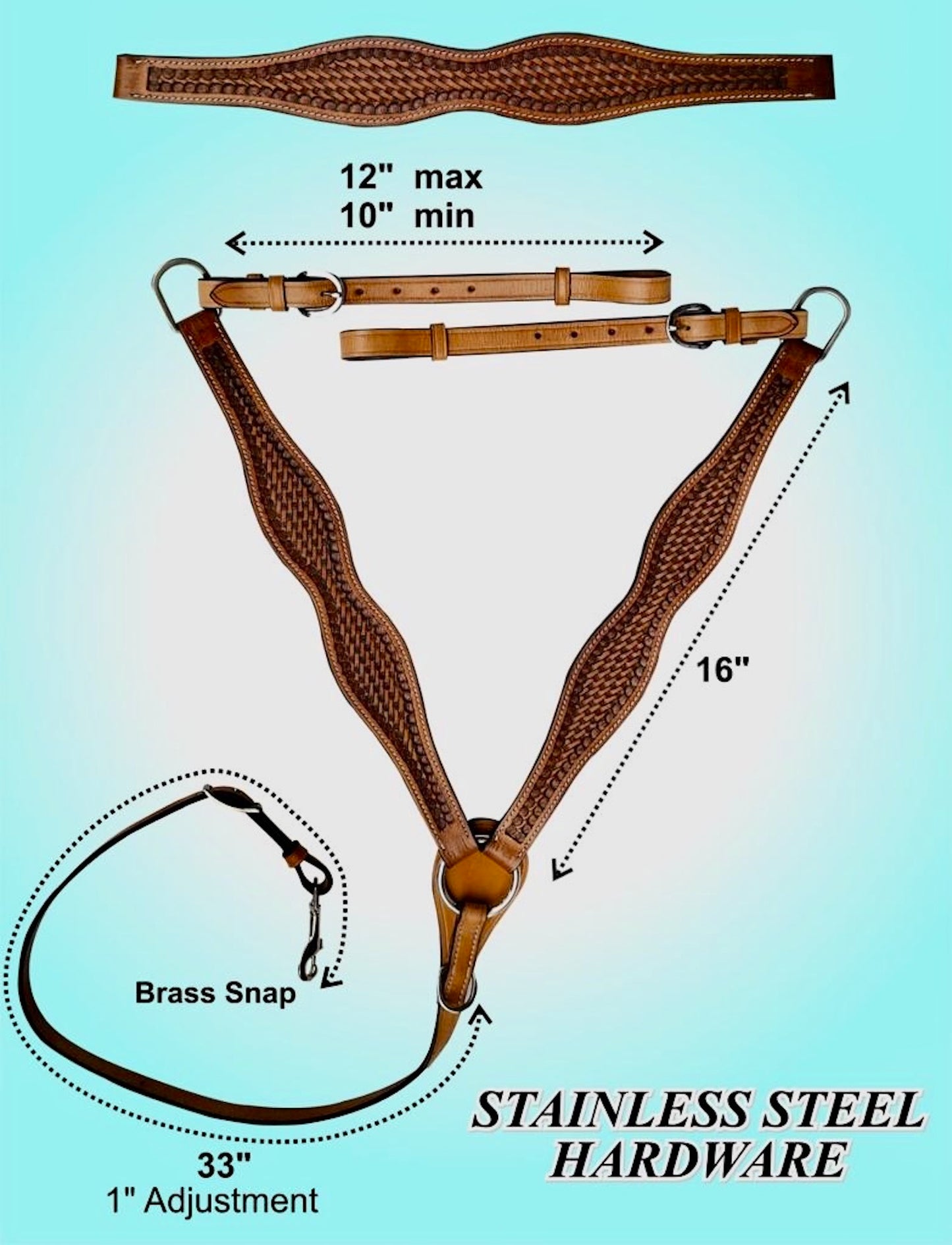 Majestic Ally Hand-Tooled Antique Finish Natural Leather Horse Breast Collar