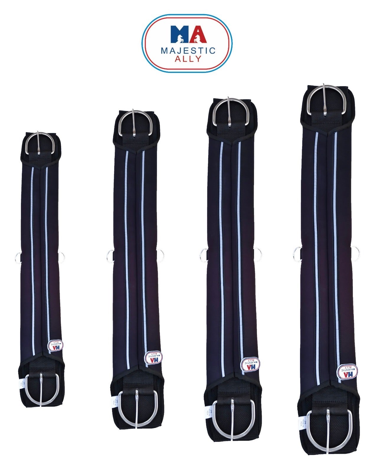 Majestic Ally Neoprene Straight Cinch Girth Stainless Steal Buckles Black -22'', 26",30" and 34"