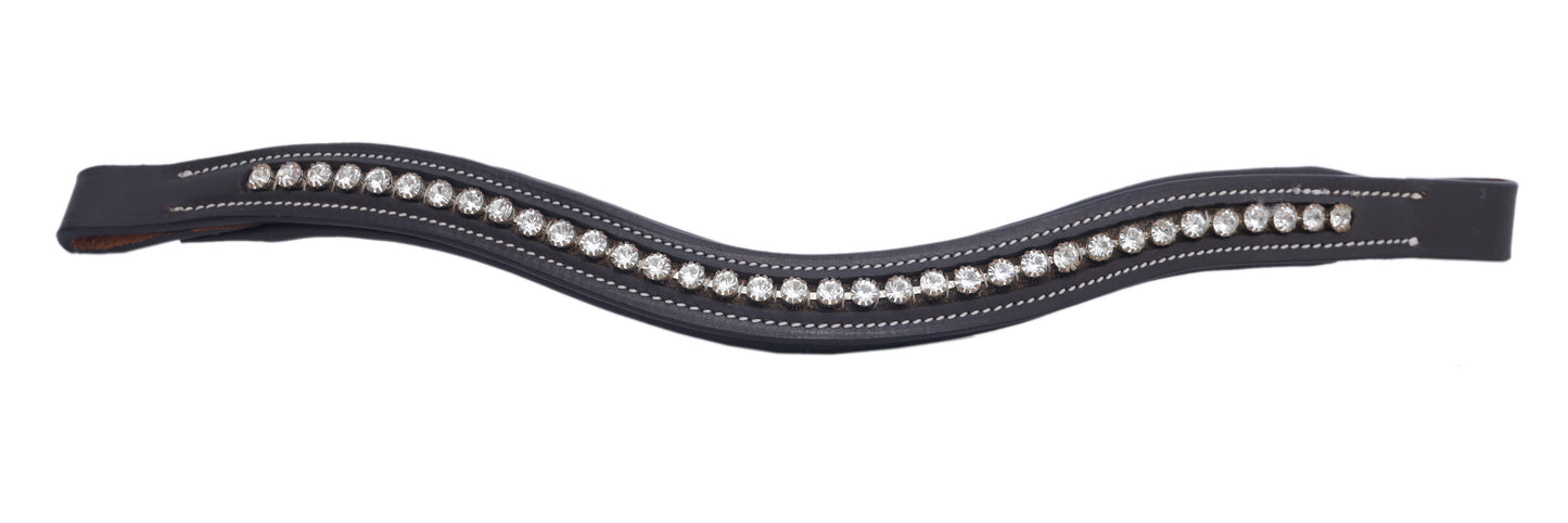 Majestic Ally Curved Crystal Padded Premium Leather English Browband for Horse Bridle