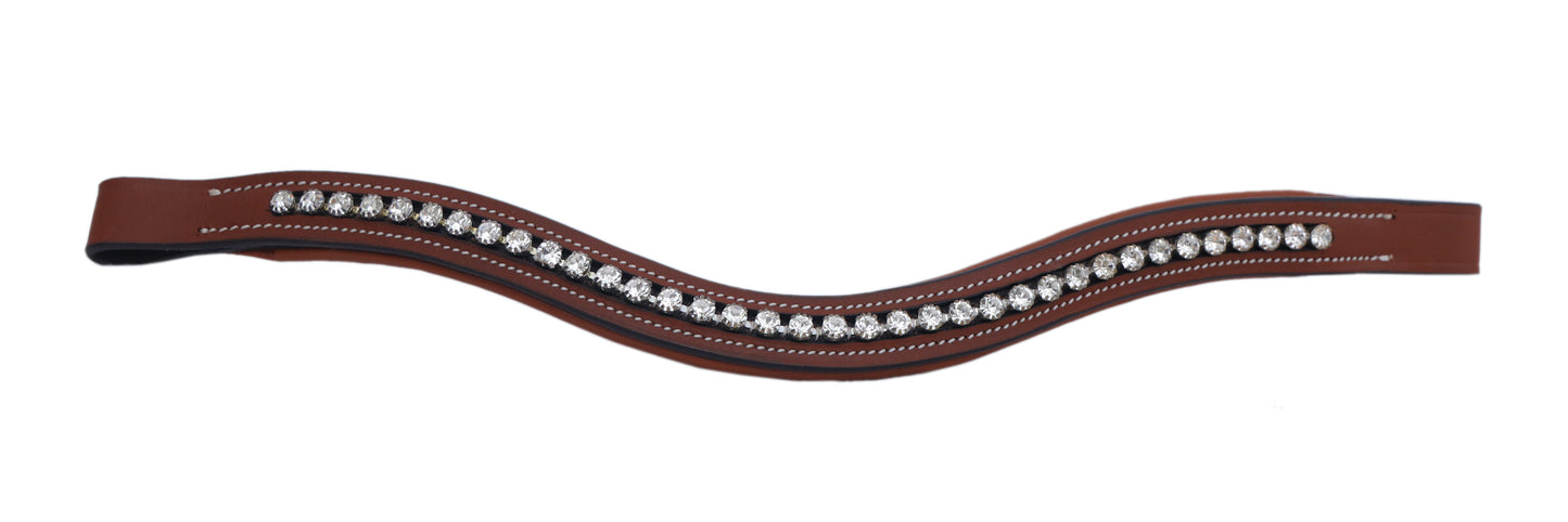 Majestic Ally Curved Crystal Padded Premium Leather English Browband for Horse Bridle