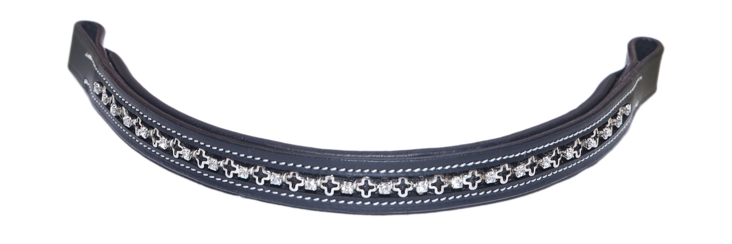 Majestic Ally Straight Crystal Padded Premium Leather English Brow band for Horse Bridle