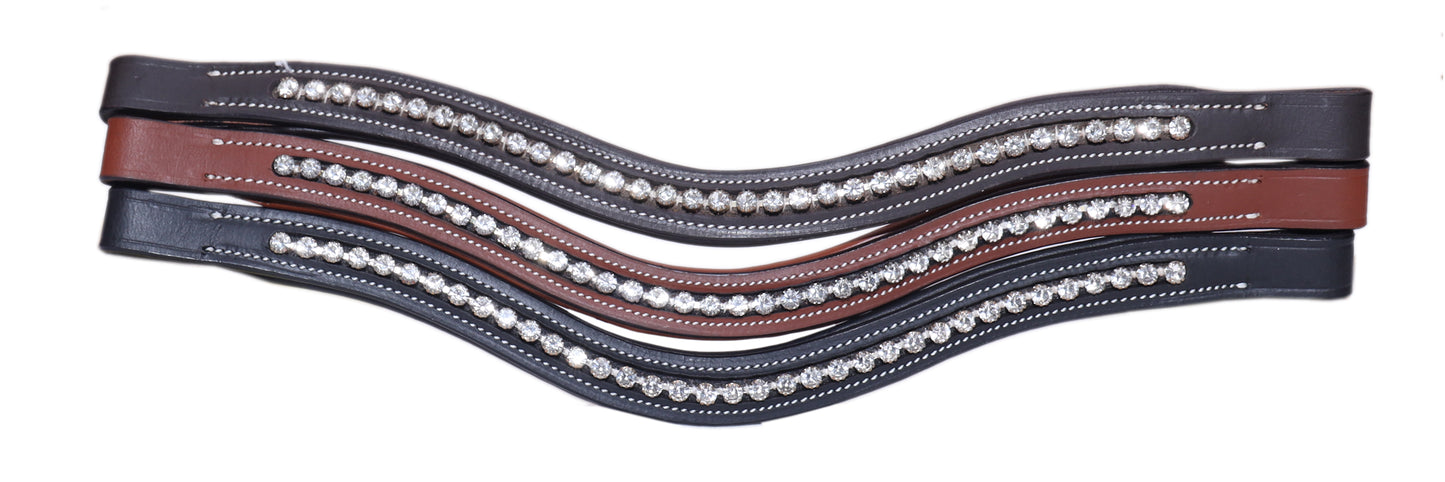 Majestic Ally Curved Crystal Padded Premium Leather English Browband for Horse Bridle
