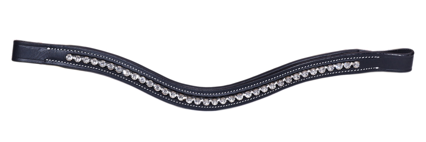 Majestic Ally Curved Crystal Padded Premium Leather English Browband for Horse Bridle