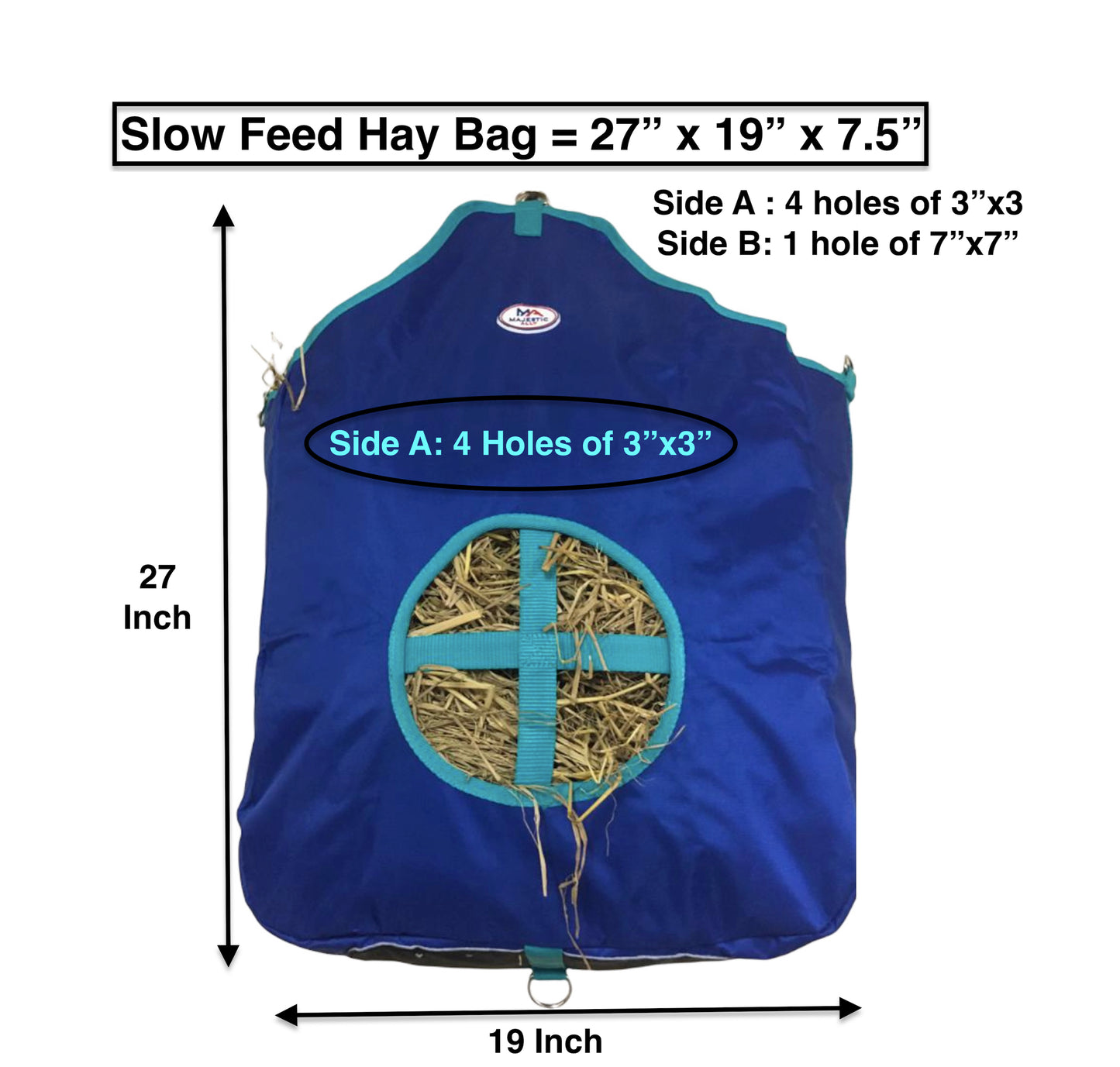 Majestic Ally Hay Tote Bag for Horse, Goat, and Sheep – Double-Sided Feeding Design with Faux Leather Ventilated Bottom | Durable Nylon, Simulates Grazing, Reduces Waste