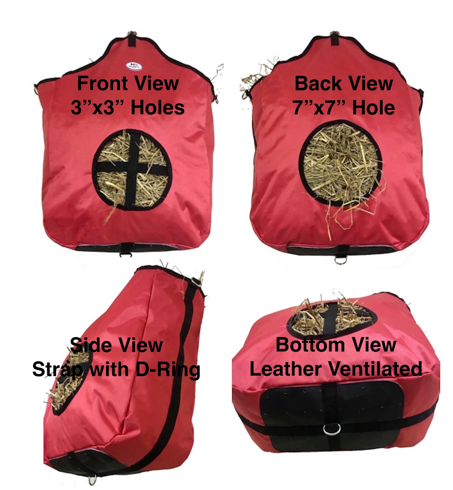 Majestic Ally Hay Tote Bag for Horse, Goat, and Sheep – Double-Sided Feeding Design with Faux Leather Ventilated Bottom | Durable Nylon, Simulates Grazing, Reduces Waste