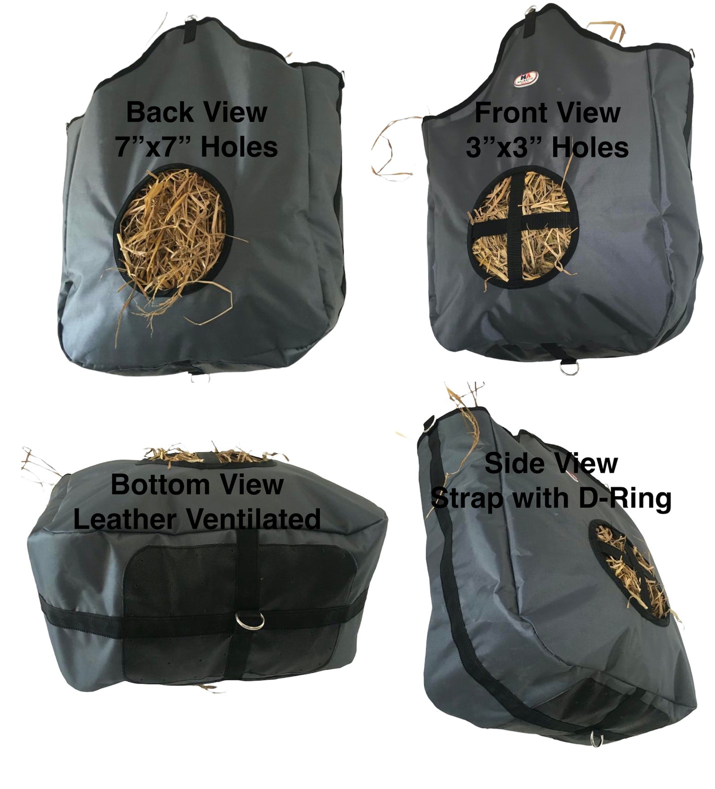 Majestic Ally Hay Tote Bag for Horse, Goat, and Sheep – Double-Sided Feeding Design with Faux Leather Ventilated Bottom | Durable Nylon, Simulates Grazing, Reduces Waste