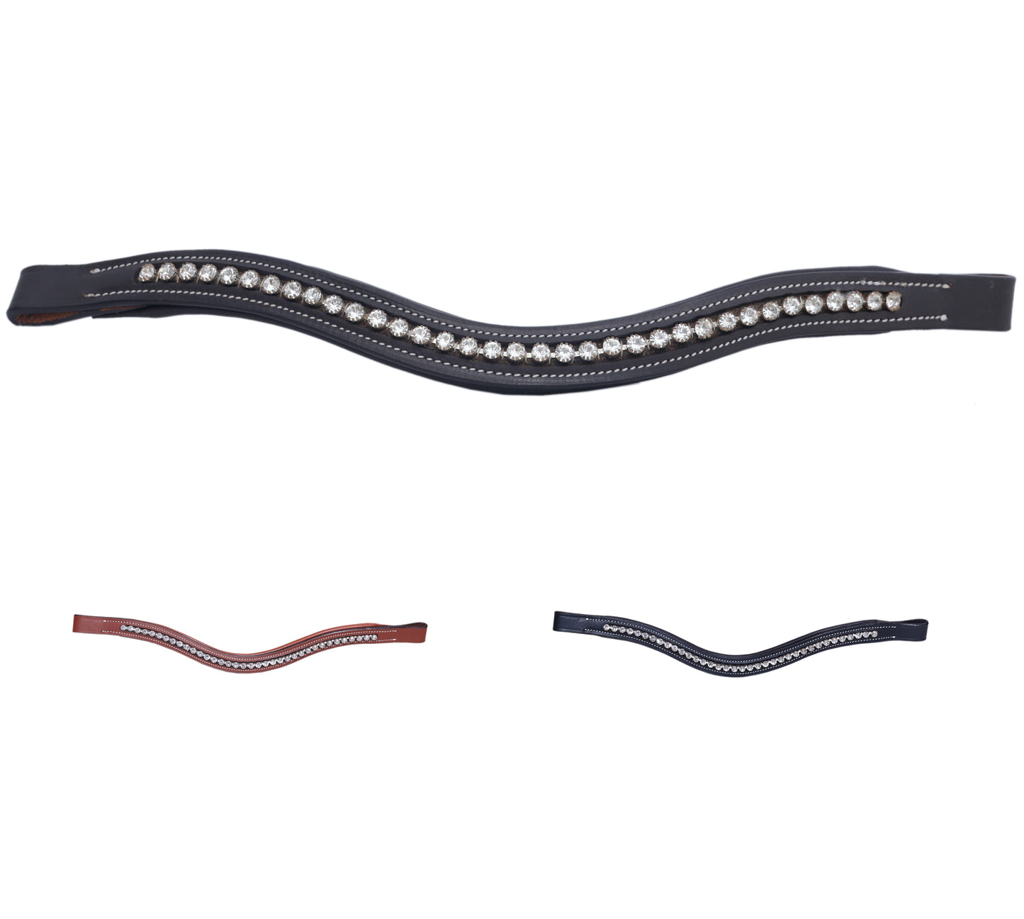 Majestic Ally Curved Crystal Padded Premium Leather English Browband for Horse Bridle