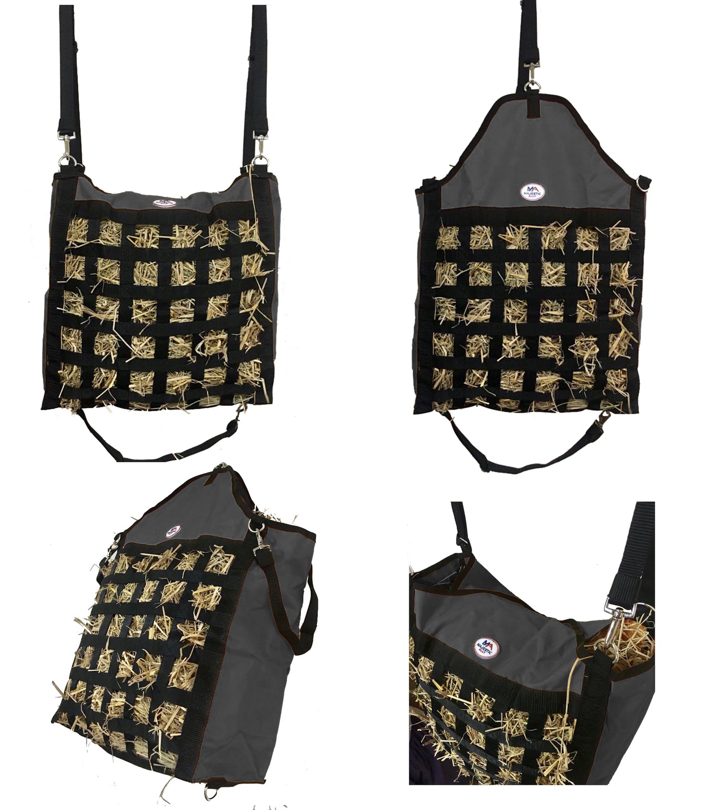 Majestic Ally Slow Feed Hay Bag for Horses, Adjustable Travel Feeder for Trailer, Stall, and Portable Wear, Feeding Sack with Strap Support, Simulates Grazing, Reduces Waste