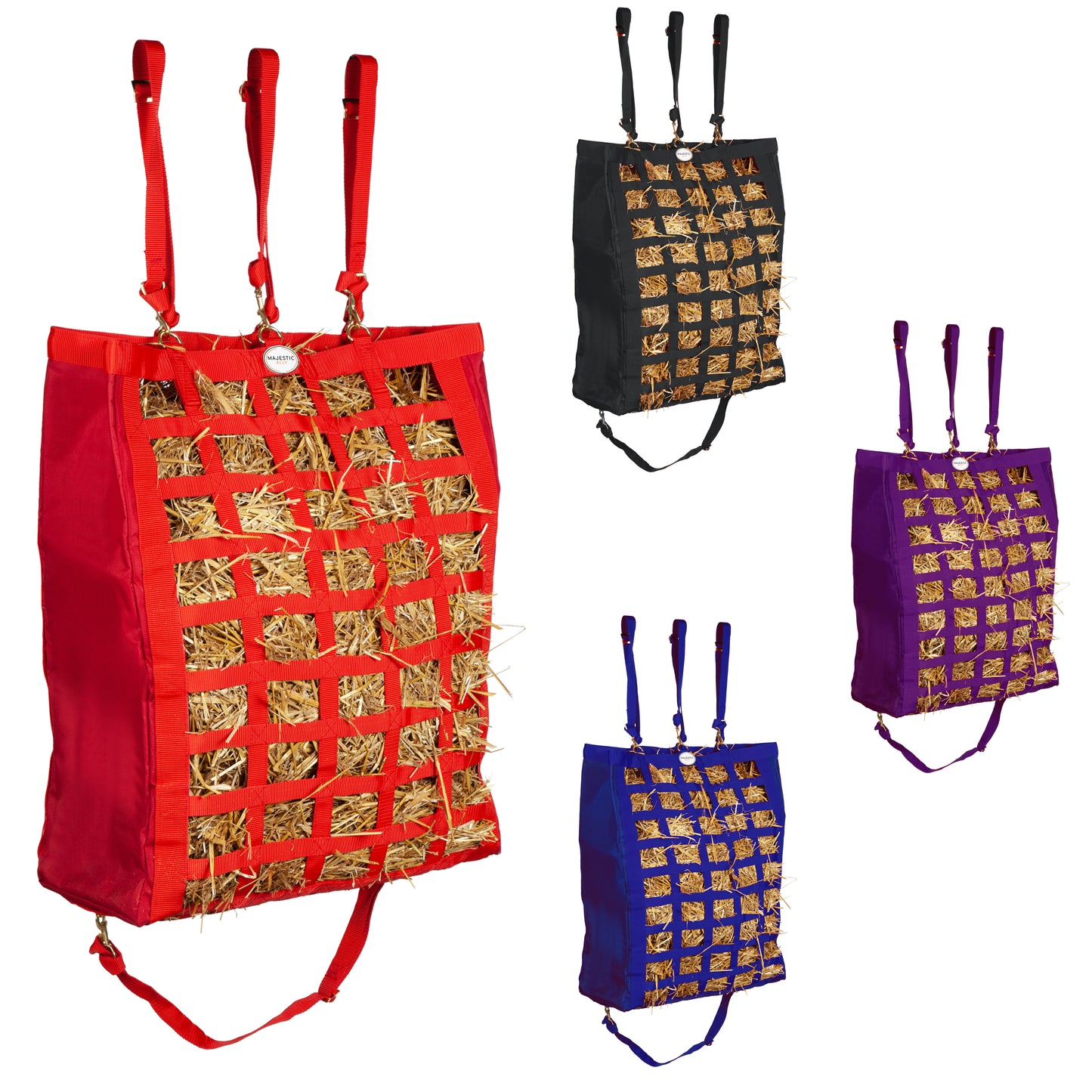 Majestic Ally 2 Side Open 28"x22"x10" Slow Feed Hay Bag for Horses, Adjustable Travel Feeder for Trailer and Stall, Available in 4 Colors