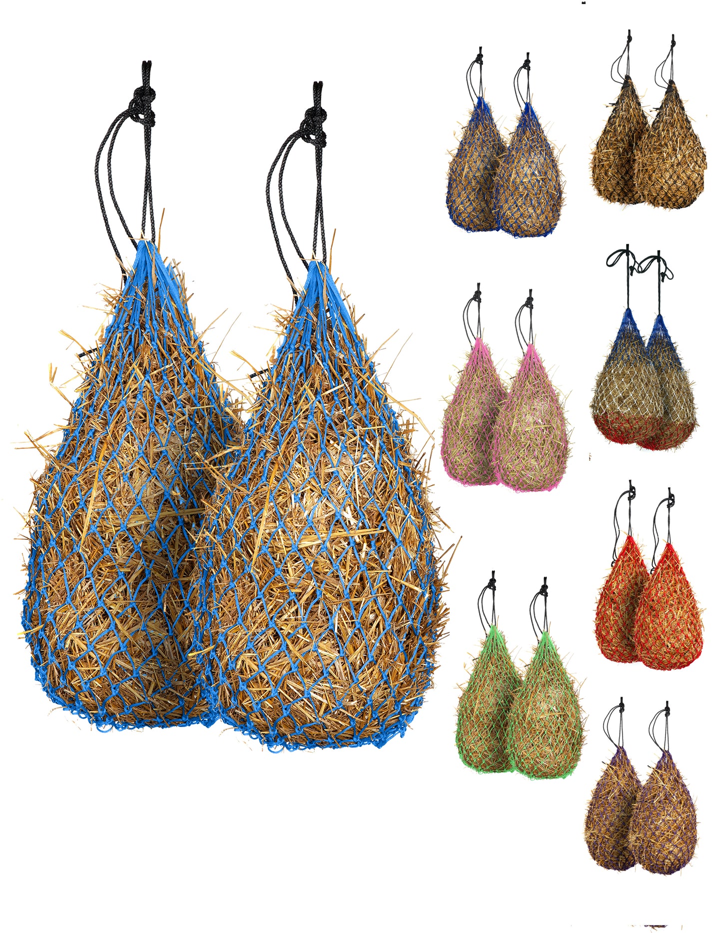 Majestic Ally 2 pcs Slow Feed 42” Hay Net with soft 2"x2" holes for Horses & Livestock, Nylon Rope Hanging , Simulates Grazing, Reduce Waste