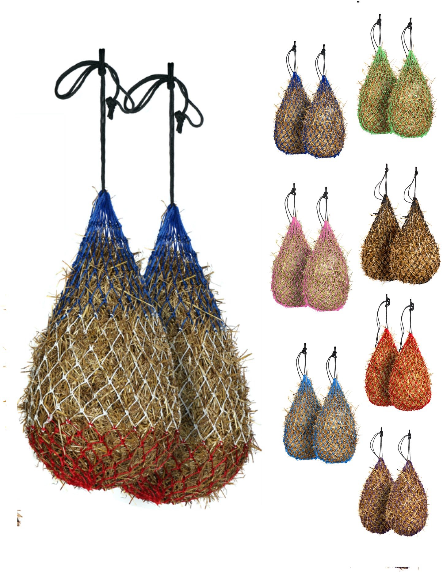 Majestic Ally 2 pcs Slow Feed 42” Hay Net with soft 2"x2" holes for Horses & Livestock, Nylon Rope Hanging , Simulates Grazing, Reduce Waste