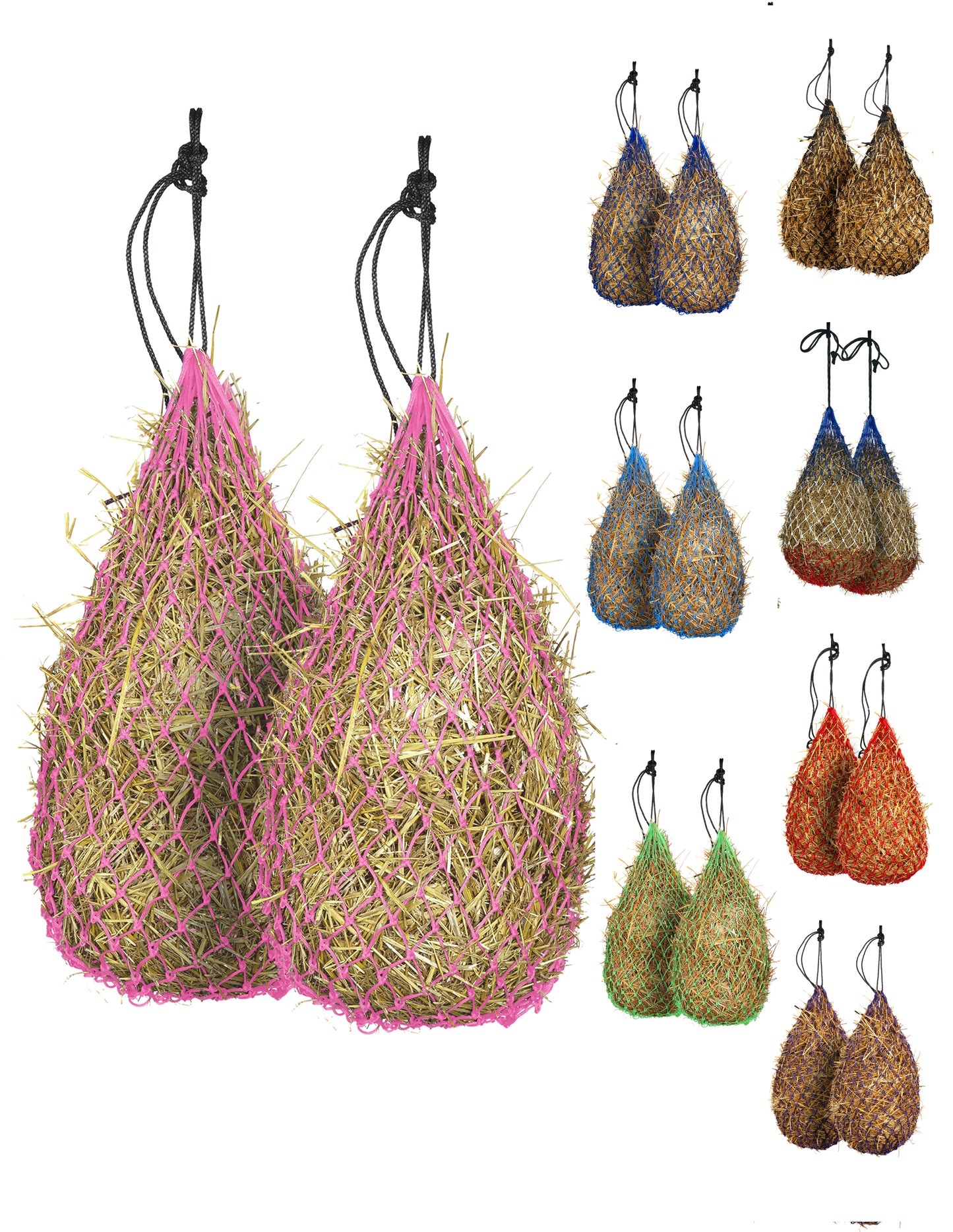 Majestic Ally 2 pcs Slow Feed 42” Hay Net with soft 2"x2" holes for Horses & Livestock, Nylon Rope Hanging , Simulates Grazing, Reduce Waste