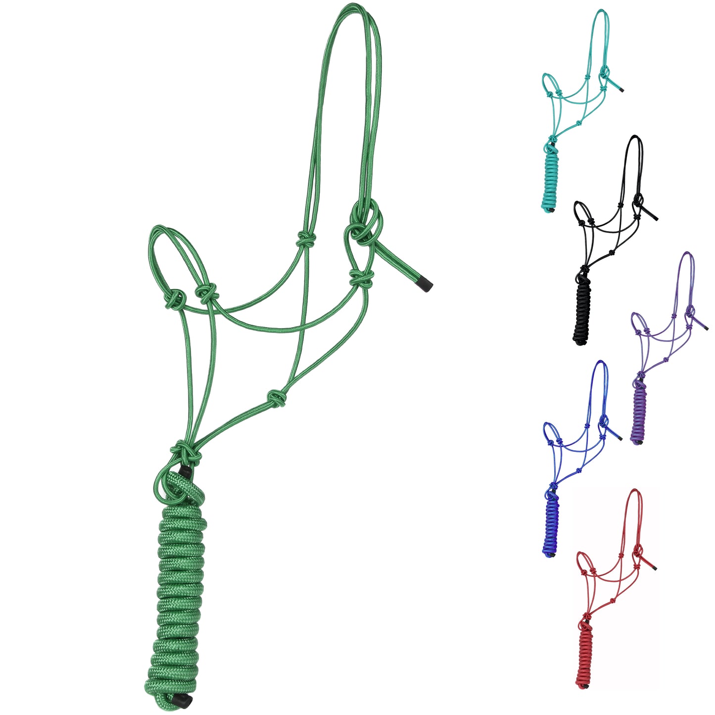 Majestic Ally Horse Halter with Lead Rope – 1/4" Rope 4 Knot Stiff Polyester Training Halter with 10’ Matching Lead for Horses – Full Size