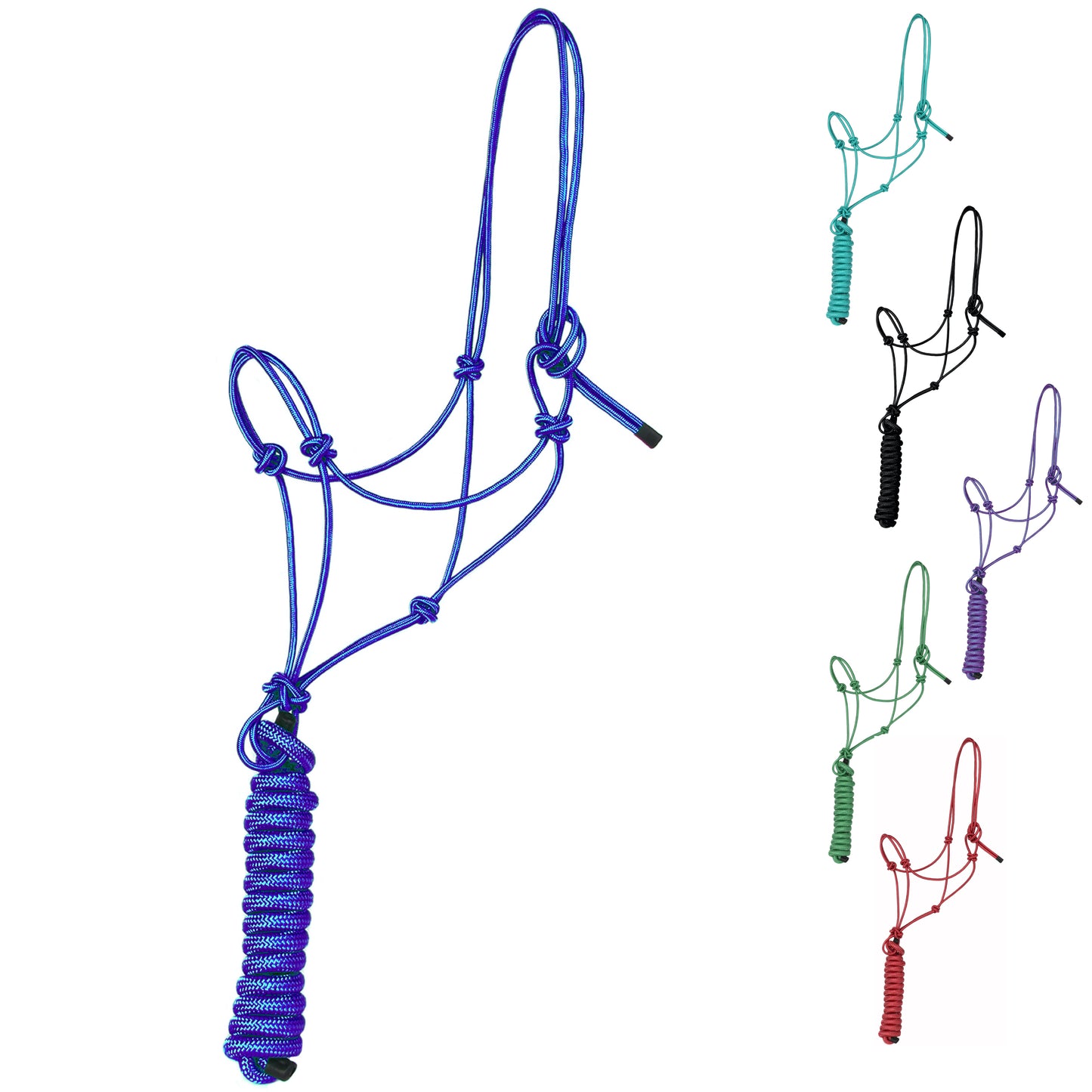 Majestic Ally Horse Halter with Lead Rope – 1/4" Rope 4 Knot Stiff Polyester Training Halter with 10’ Matching Lead for Horses – Full Size