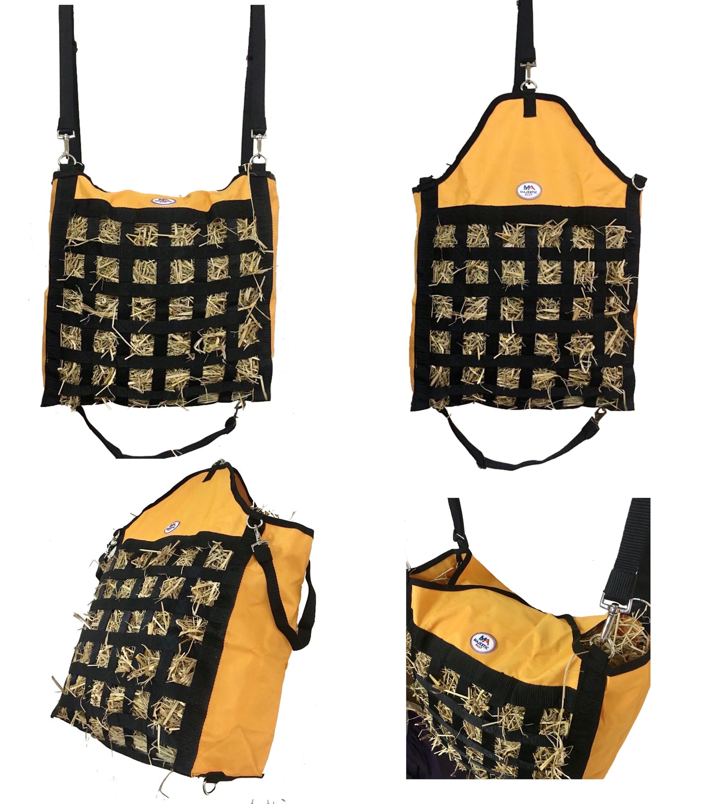 Majestic Ally Slow Feed Hay Bag for Horses, Adjustable Travel Feeder for Trailer, Stall, and Portable Wear, Feeding Sack with Strap Support, Simulates Grazing, Reduces Waste