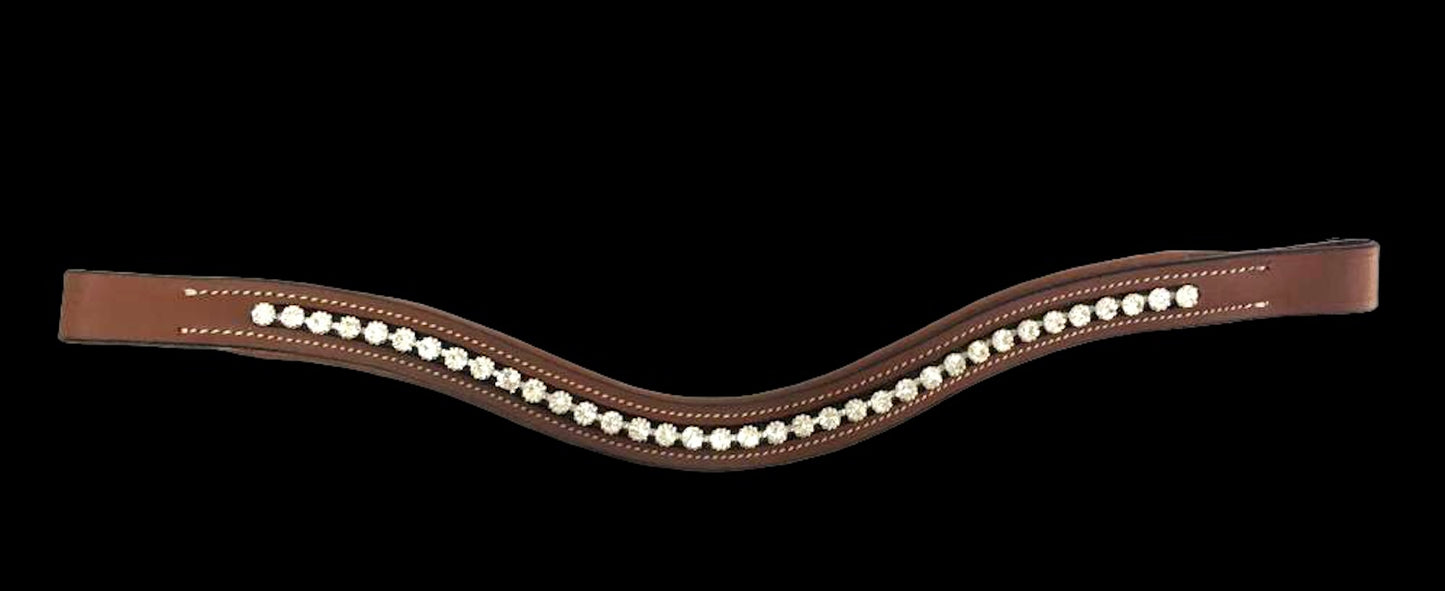 Majestic Ally Curved Crystal Padded Premium Leather English Browband for Horse Bridle