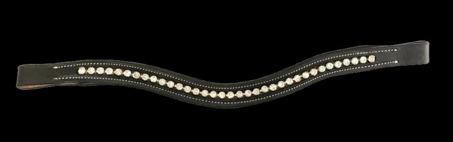 Majestic Ally Curved Crystal Padded Premium Leather English Browband for Horse Bridle