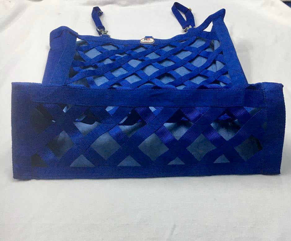 Majestic Ally Slow Feeder Hay Bag - Obliquely Placed Webbing on Front and Bottom- Royal Blue