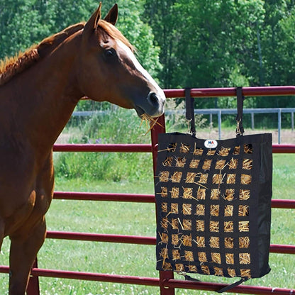 Majestic Ally Slow Feeder Hay Bag - One Side Open, 1.75"x1.75" Holes, with 42 Inches Hay Net for Horses and Livestocks with 1-Year Warranty