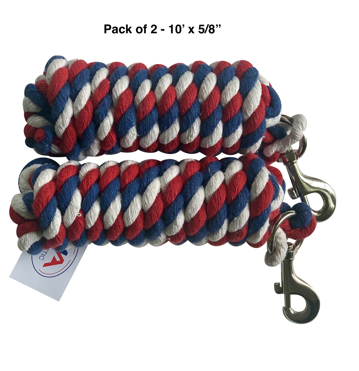 Majestic Ally Pack of 2 Solid Two/Three Colors Replaceable both Handmade Cotton Lead Rope for Horses & Livestock – 10 Feet x 5/8 inch