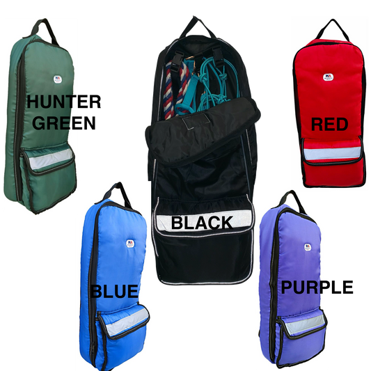 Majestic Ally Halter Bridle Carry Bag - Reflective, Padded with Front Large Pocket Tack Carry Bag to Keep Horse Tack Clean and Safe -Black