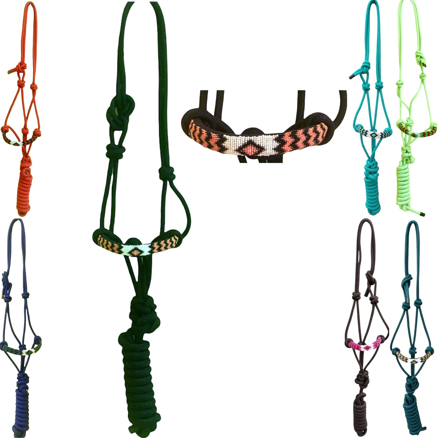 Majestic Ally Padded Beaded Nose Braided Rope Halter with 10' Matching Lead - Full