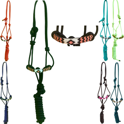 Majestic Ally Padded Beaded Nose Braided Rope Halter with 10' Matching Lead - Full