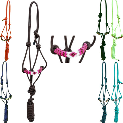 Majestic Ally Padded Beaded Nose Braided Rope Halter with 10' Matching Lead - Full