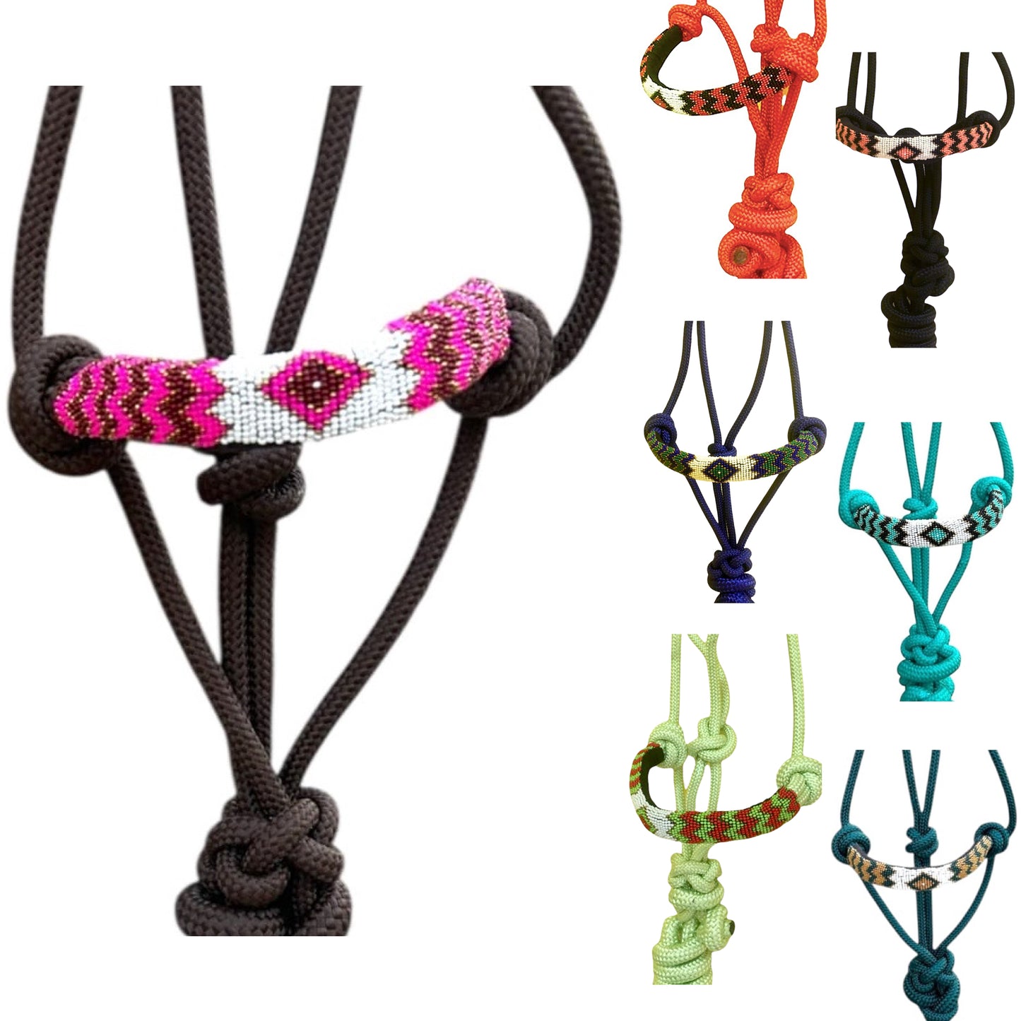 Majestic Ally Padded Beaded Nose Braided Rope Halter with 10' Matching Lead - Full