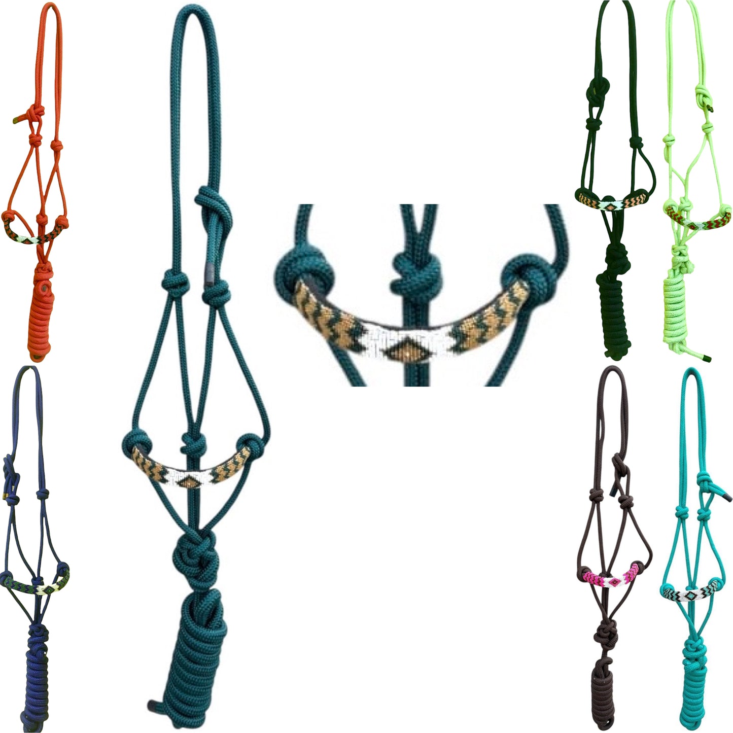 Majestic Ally Padded Beaded Nose Braided Rope Halter with 10' Matching Lead - Full