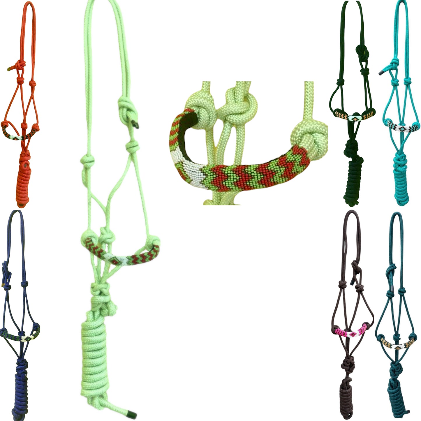 Majestic Ally Padded Beaded Nose Braided Rope Halter with 10' Matching Lead - Full